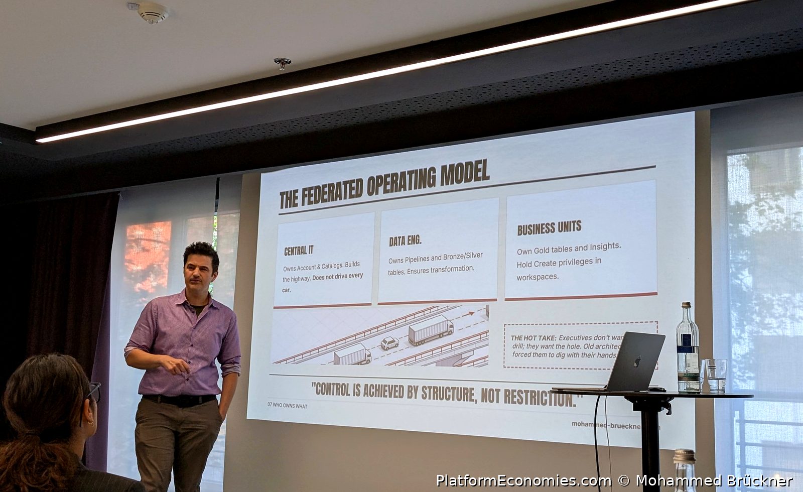 Mohammed Brückner presenting the federated operating model at the AI in Product IT Community Workshop in Munich, May 2026